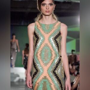 English Rose Sequin Mini Dress - Mint, Coral, Black size Small